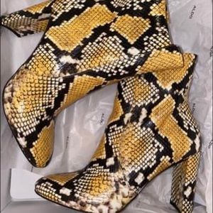Yellow snakeskin booties